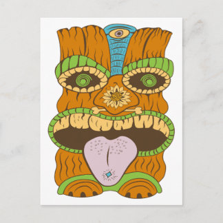 Carte Postale Statue Tiki Langue Violette dans une Humeur Psyché