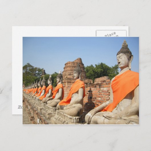 Carte Postale Statues bouddhistes thaïlandaises au temple Ayutth (Devant / Derrière)