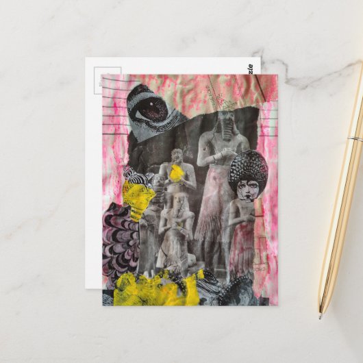 Carte Postale Statues of People mixed media collage (Devant/Arrière en situation)