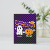 Carte Postale Stay Spoopy : mignon Halloween Ghost & Citrouille (Debout devant)