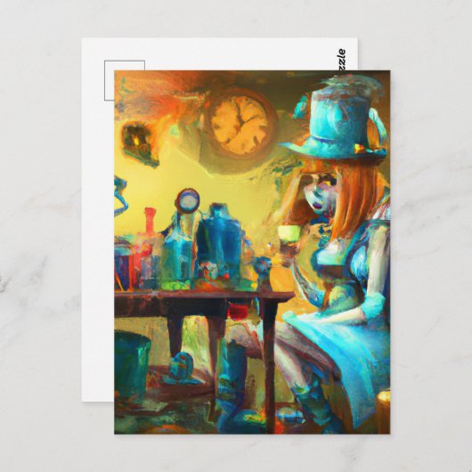 Carte Postale Steampunk Alice Création de potions dans un labora (Devant / Derrière)
