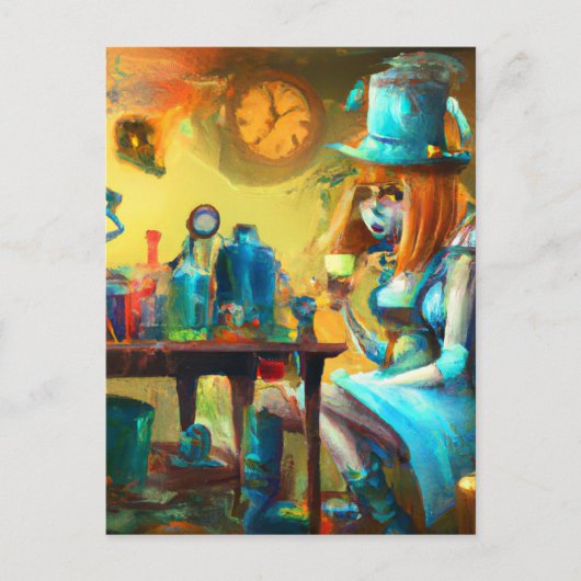 Carte Postale Steampunk Alice Création de potions dans un labora (Devant)