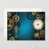 Carte Postale Steampunk Arrière - plan turquoise avec Gears (Devant / Derrière)