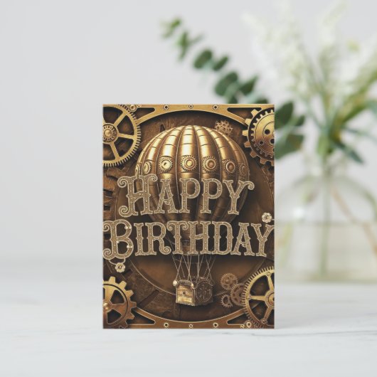 Carte Postale Steampunk Aventure Design d'anniversaire (Debout devant)