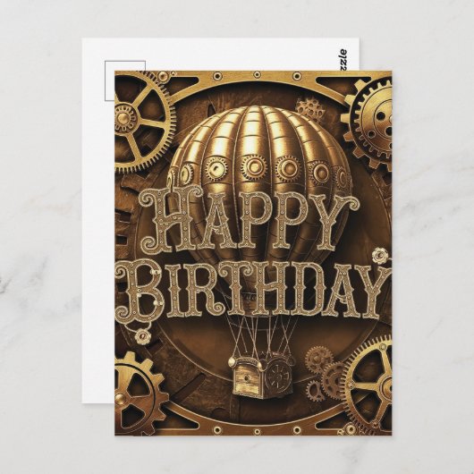 Carte Postale Steampunk Aventure Design d'anniversaire (Devant / Derrière)