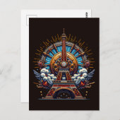 Carte Postale Steampunk Bastille Day Tour Eiffel (Devant / Derrière)