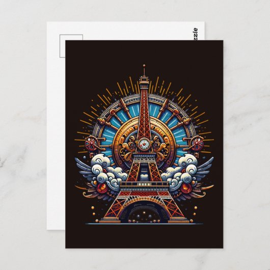 Carte Postale Steampunk Bastille Day Tour Eiffel (Devant / Derrière)