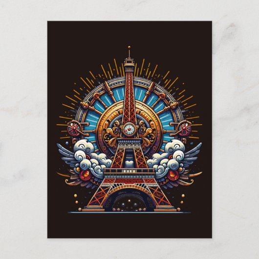 Carte Postale Steampunk Bastille Day Tour Eiffel (Devant)