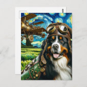 Carte Postale Steampunk Bernese Mountain Dog Van Gogh (Devant / Derrière)