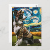 Carte Postale Steampunk Border Collie dans la nuit étoilée (Devant / Derrière)
