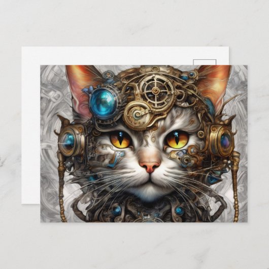 Carte Postale Steampunk Chat 1 (Devant / Derrière)