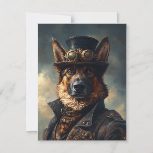 Carte Postale Steampunk Chien berger allemand en haut du chapeau