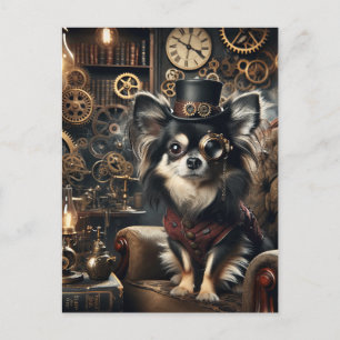Carte Postale Steampunk Chihuahua, noir et blanc