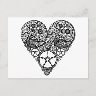 Carte Postale Steampunk Clock Works and Gear Heart