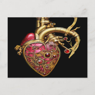 Carte Postale Steampunk Coeur Anatomique rubis et engrenages