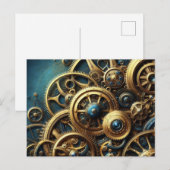 Carte Postale Steampunk Horkwork Or et Turquoise (Devant / Derrière)