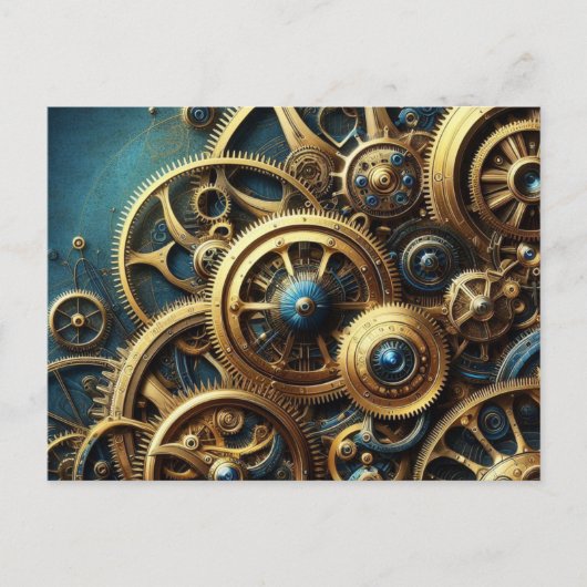 Carte Postale Steampunk Horkwork Or et Turquoise (Devant)
