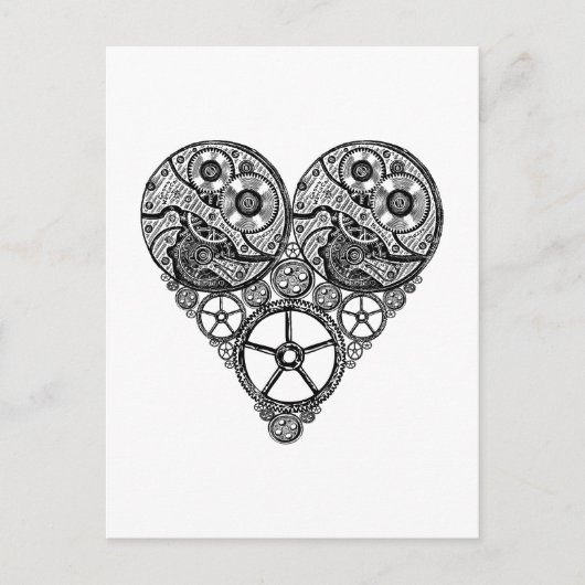 Carte Postale Steampunk Horloge OEuvres et Coeur d'engrenage (Devant)