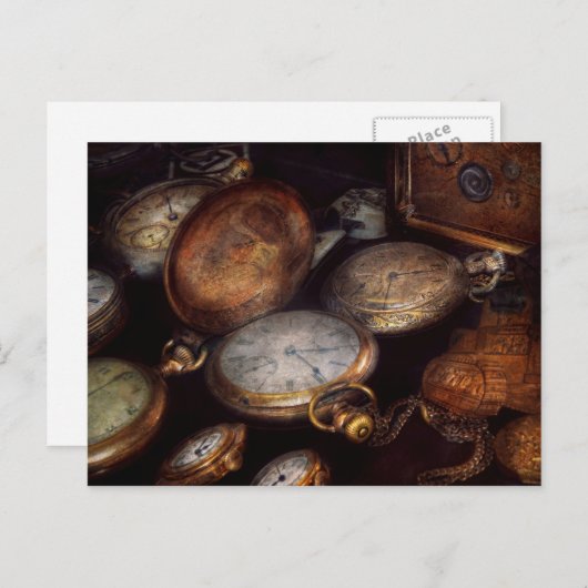 Carte Postale Steampunk - Horloge - Temps porté (Devant / Derrière)