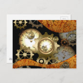 Carte Postale Steampunk, horloges et engrenages (Devant / Derrière)