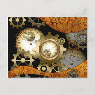 Carte Postale Steampunk, horloges et engrenages