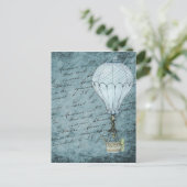 Carte Postale Steampunk Hot Air Balloon Dusk Blue écriture manus (Debout devant)