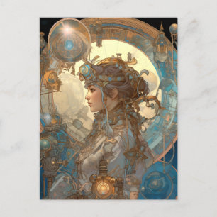 Carte Postale Steampunk Imaginaire Sci-Fi Art Nouveau Dame