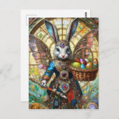 Carte Postale Steampunk Lapin de Pâques Guerrier Angel (Devant / Derrière)