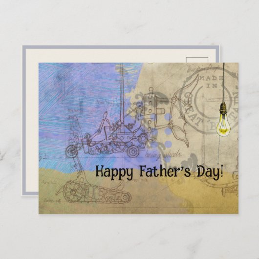 Carte Postale Steampunk Mécanique Edison Light Bulb Architect (Devant / Derrière)