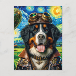 Carte Postale Steampunk Pilote Bernese Mountain Dog Van Gogh