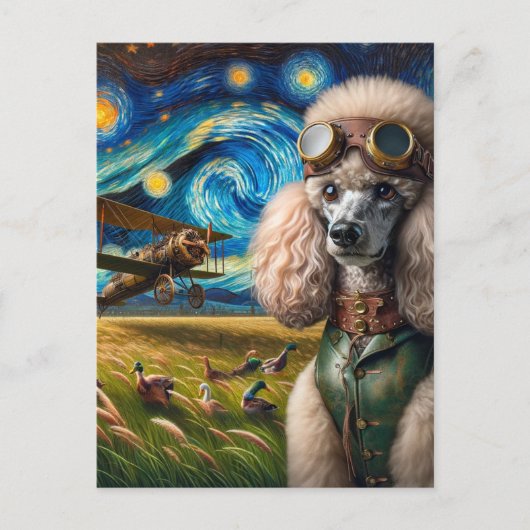 Carte Postale Steampunk Poodle et canards (Devant)