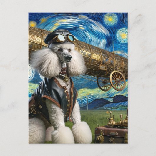 Carte Postale Steampunk Poodle Pilote Van Gogh (Devant)