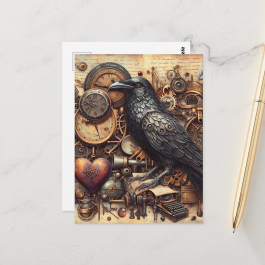 Carte Postale Steampunk Raven (Devant/Arrière en situation)