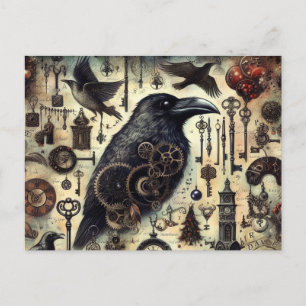 Carte Postale Steampunk Raven Poe Collage