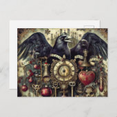 Carte Postale Steampunk Raven Poe Surreal Collage (Devant / Derrière)