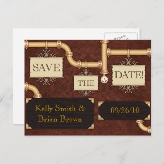 Carte postale Steampunk Save-The-Date (Devant / Derrière)
