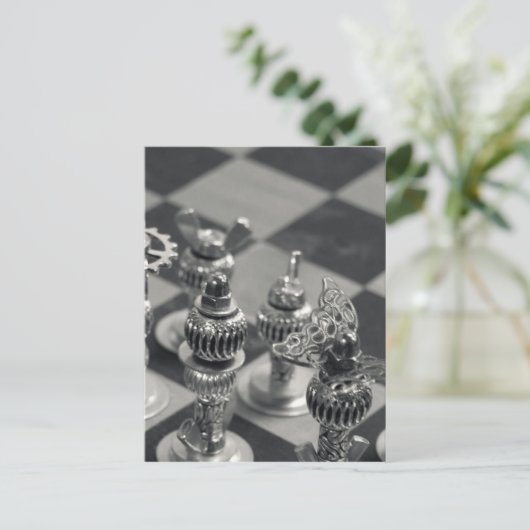 Carte Postale Steampunk Silver Chess Pièces (Debout devant)