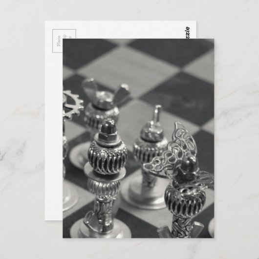 Carte Postale Steampunk Silver Chess Pièces (Devant / Derrière)