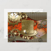 Carte Postale Steampunk sorcière casquette horloges et engrenage (Devant / Derrière)