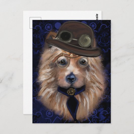 CARTE POSTALE STEAMPUNK TERRIER AUSTRALIEN (Devant / Derrière)