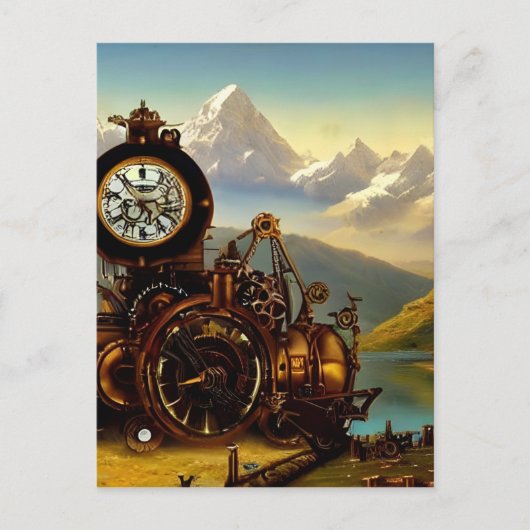 Carte Postale Steampunk Time Machine dans les Alpes suisses Imag (Devant)