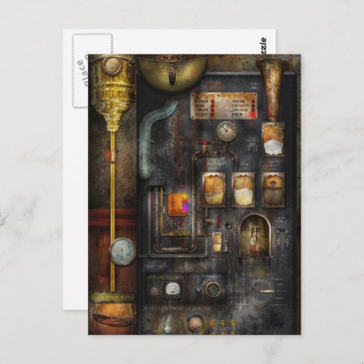 Carte Postale Steampunk - Tout ça pour une tasse de café (Devant / Derrière)