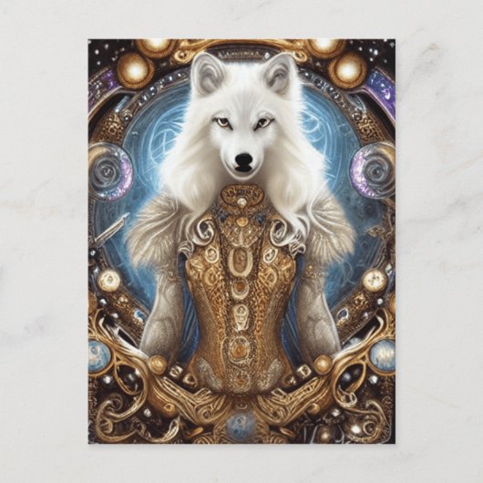 Carte Postale Steampunk Whimsical charmant loup blanc (Devant)