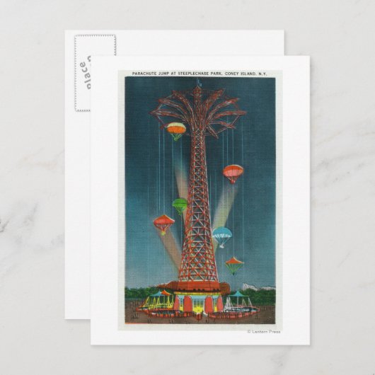 Carte Postale Steeplechase Park Parachute Vue de la nuit (Devant / Derrière)