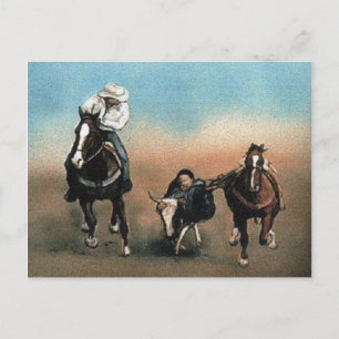 Carte postale "Steer Wrestling" Art Reproduction