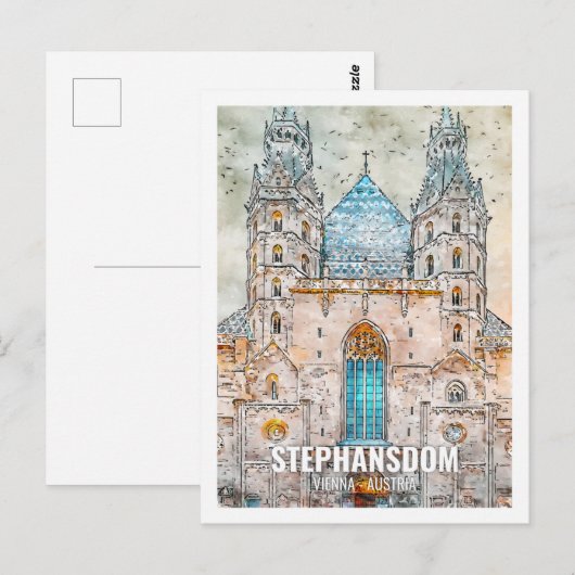 Carte Postale Stephansdom Vienne Autriche Lieu de voyage Aquarel (Devant / Derrière)