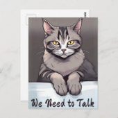 Carte Postale Stern Tabby Cat exige une discussion sérieuse (Devant / Derrière)