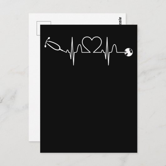 Carte Postale Stéthoscope ECG Battement de coeur Infirmière Cœur (Devant / Derrière)