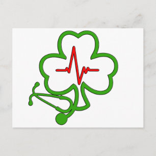 Carte Postale STÉTHOSCOPE shamrock AVEC HEARTBEAT