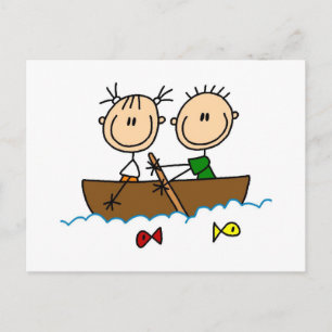 Carte Postale Stick Figure Boat Fishing Tshirts et cadeaux
